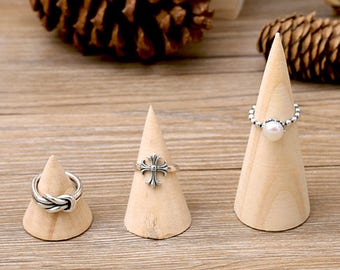 3pcs Natural Wood Conic Shape Ring Display Holder / Ring Bracket, Jewelry Display Cabinets / Tool, Jewelry Supplies (DH09)