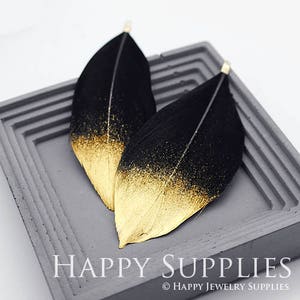 4Pcs 80x40mm Black Duck Feather with Gold Dipped, Jewelry Supplies (DT095)