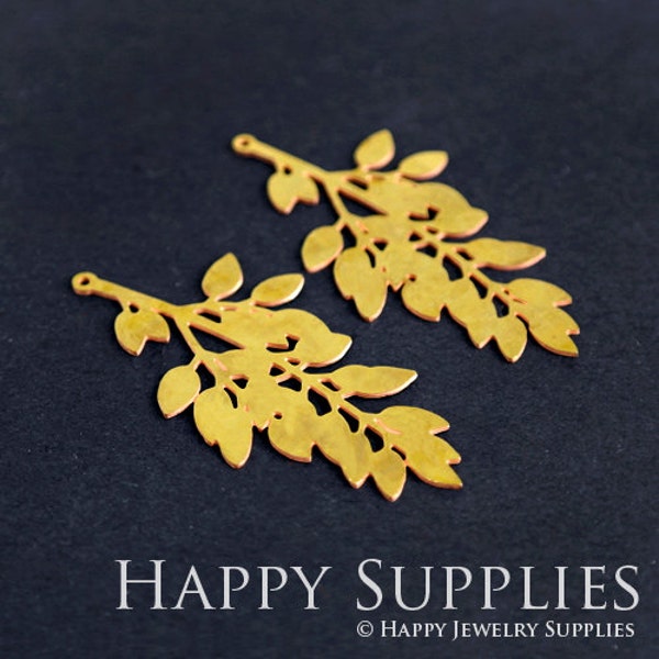 Raw Brass Leaf Charms  Pendants,  Brass Plant Necklace, Leaf Brooch, Leaf Earrings (RD199)