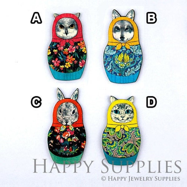 4pcs Large Handmade Matryoshka Animal Russian Doll Charms / Pendants, Happy Easter (CWD21)