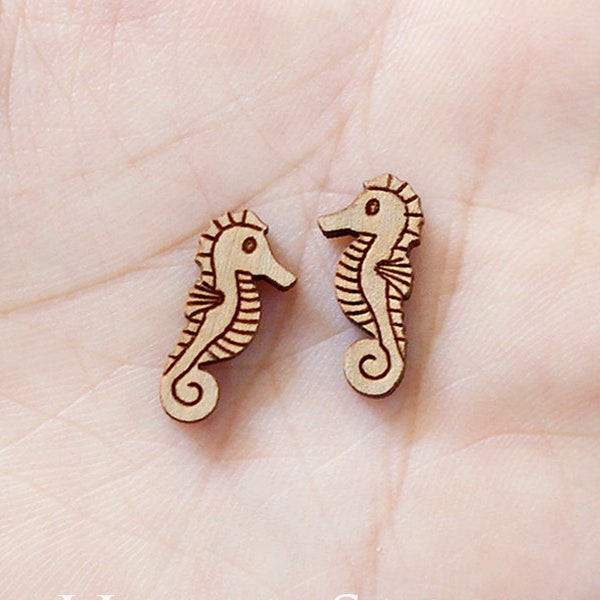 Hippocampus Charms,Stud Earrings, Christmas Earrings Findings, Wood Pendant, Earring Stud Charm,Wooden Findings, Jewellery Supplies(SWN186)