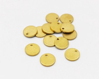 20Pcs Raw Brass Round Disc Pendant Charms Connector with One Hole (ZG353)