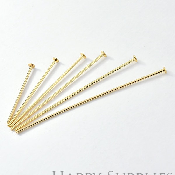 Brass Head Pins - Raw Brass Flat Head Pin - DIY Necklaces and Bracelets ,High Quality Long Raw Brass Headpin- Earrings Findings (ZG344)