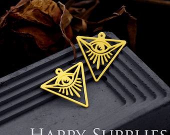 4pcs Raw Brass Raw Brass Triangle Necklace Charms, Geometric Earrings Pendants,  Triangle Charms Brass Findings, Eye Charms (RD541)