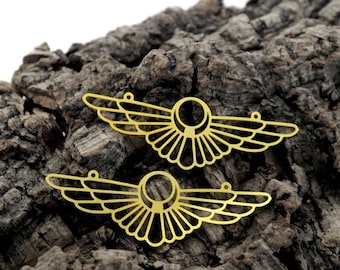 Raw Brass Creative Geometric Cool Wing Shape Charm / Pendant, Fit For Necklace, Earring, Brooch (RD487)