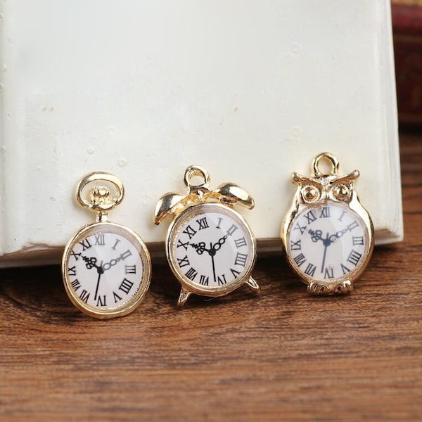 10pcs Alarm Clock Charms - Alarm Clock Earrings and Pendant - Drip Oil Earring, Love Earring, Earring Findings - Jewellery Supplies (NZG430)