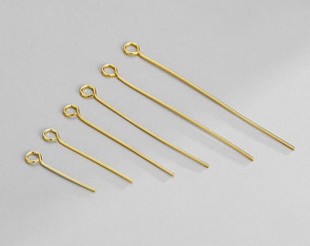 100Pcs Brass Eye Pins – Raw Brass Wire with loop - Shiny Brass Eye Pin – Solid Beading eyepins - Jewelry Supplies (ZG345)