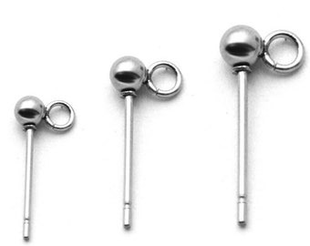 Hypoallergenic Surgical 316L Stainless Steel Ball Earring Posts, Ball Earrings Studs With Loops, Earrings Findings, Jewelry Supply (BXG019)