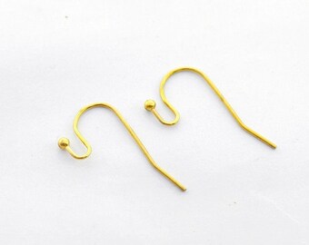 Brass Earring Hook, 50pcs Raw Brass Ear Wires, Earring Findings - Necklace Jewelry Findings - 12x22mm (NZG194)