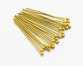 100Pcs Ball Head Pins - Raw Brass Color Ball Head Pin -Raw Brass Color Pin - Earring Findings - Jewellery Supplies (ZG343)