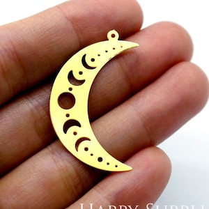 Raw Brass Moon Phases Necklace Charms,  Moon Earrings Pendants,  Moon Phases Charms Brass Findings, Moon Phases Charms (RD1555)
