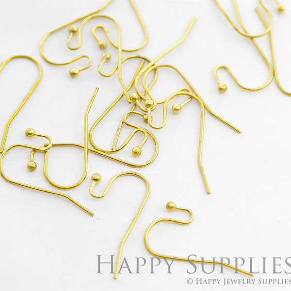 Brass Earring Hook, 100pcs Raw Brass Ear Wires, Earring Findings - Necklace Jewelry Findings - 12x22mm (NZG194)