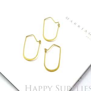 Raw Brass Earrings Hoops - Shaped Ear Wire - Geometric Earring Findings - Jewelry Making - Necklace Jewelry Findings -30x17mm (NZG222)
