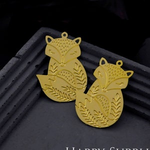 Brass Charms Fox Etched Charms, Brass Findings, Bar Raw Brass Earrings Charms, Brass Connectors, Making Jewelry Supplies (RD936)