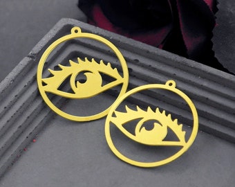 Raw Brass Eyes Round Geometric Charm / Pendant, Fit For DIY Geometry Necklace, Brass Brooch, Round Geometry Earrings (RD601)