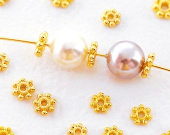 50pcs 14k Gold Silver Coin Spacer Beads 4/4.5/5/6mm, Gold plated Brass Flower Saucer Beads (NZG650)