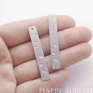4pcs Dandelion Flower Etched Stainless Steel Charms, Corroded Flower Charms, Bar Stainless Steel Jewelry Supplies, DIY Necklace (SSB09)