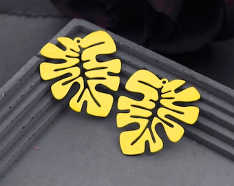 4pcs Raw Brass Charms, Monstera Leaf Pendants, Brass Findings, Necklace Pendants, Earrings Charms, Jewelry Supplies (RD698)