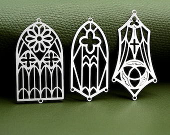 Church Etched Stainless Steel Charms,Corroded Window Steel Charms,Stainless Steel Jewelry Supplies, DIY Necklace, Earrings Findings(SSB0000)