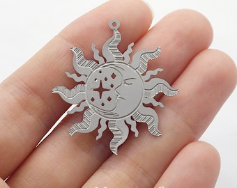 Hand Etched Stainless Steel Charms, Corroded Geometry Charms,  Sun Stainless Steel Jewelry Findings, DIY Necklace,Earrings (SSB117)