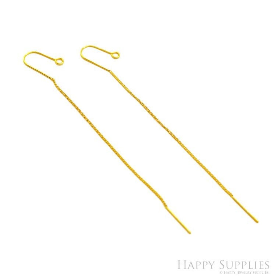 Real Gold Plated U Shaped Ear Thread With Loop, Long Earring Chain ...