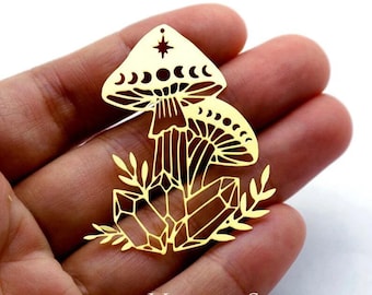 Brass Charms  Mushroom Charms, Brass Findings, Raw Brass Pendants, Earrings Charms,  Brass Connectors, Making Jewelry Supplies (RD1797)
