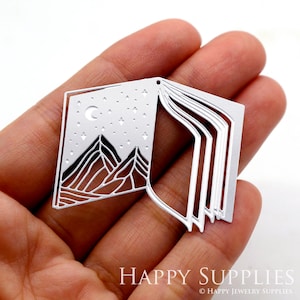 Hand Etched Stainless Steel Charms,Corroded Book Brass Charms,Jewelry Supplies,DIY Necklace,Book Earrings,Earrings Findaings (SSB486)