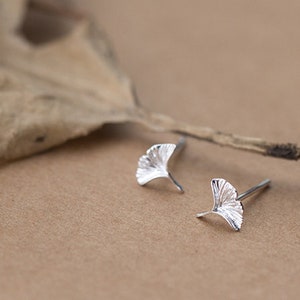 Stud Earrings,Sterling Silver Stud Earrings,Tiny Stud Earrings, Minimalist Earrings, Earrings Studs, Earring Findings,Ginkgo EarringsZE269 zdjęcie 2