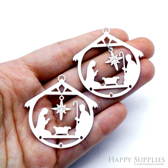 Nativity Etched Stainless Steel Charm, Corroded Stars Steel Charm, House Jewelry Findings, Fit For DIY Necklace, Earrings (SSB839)