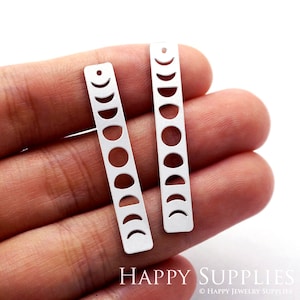 Moon Etched Stainless Steel Charms, Corroded Crescent Charms, Bar Stainless Steel Jewelry Supplies, DIY Necklace, Earrings (SSD951)