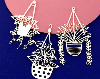 Stainless Steel Charms,  Potted Plant Charms,Leaf Earrings Charms, Jewelry Supplies, Flower Pendants, Earrings, Earrings Findings (SSD2813)