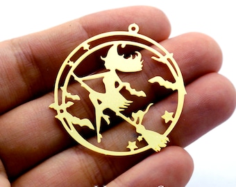 Brass Charms Witch Charms, Brass Findings, Raw Brass Pendants, Earrings Charms, Brass Connectors, Making Jewelry Supplies (RD1463)