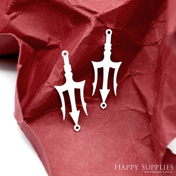 10pcs Stainless Steel Charms, Trident Charms, Steel Findings, Necklace Charms, Earrings, Trident Steel Charms (SSD2359)