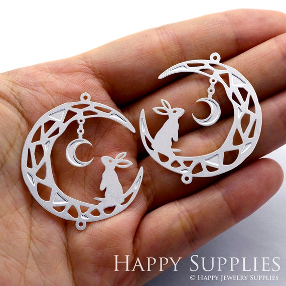 Moon Etched Stainless Steel Charms,Corroded Rabbit Brass Charms,Jewelry Supplies,DIY Necklace,Moon Phase Earrings,Earrings Findaings(SSB213)