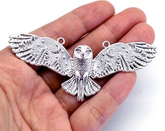 10Pcs Big Antique Silver Owl Pendant, Owl Earrings Charms, Owl Earring Gift, Necklace Pendant, Jewelry Supplies (NZG709)