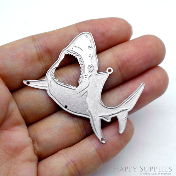 Shark Etched Stainless Steel Charms, Shark Corroded Charms, Stainless Steel Jewelry Supplies, DIY Necklace, Shark Earrings (SSB827)