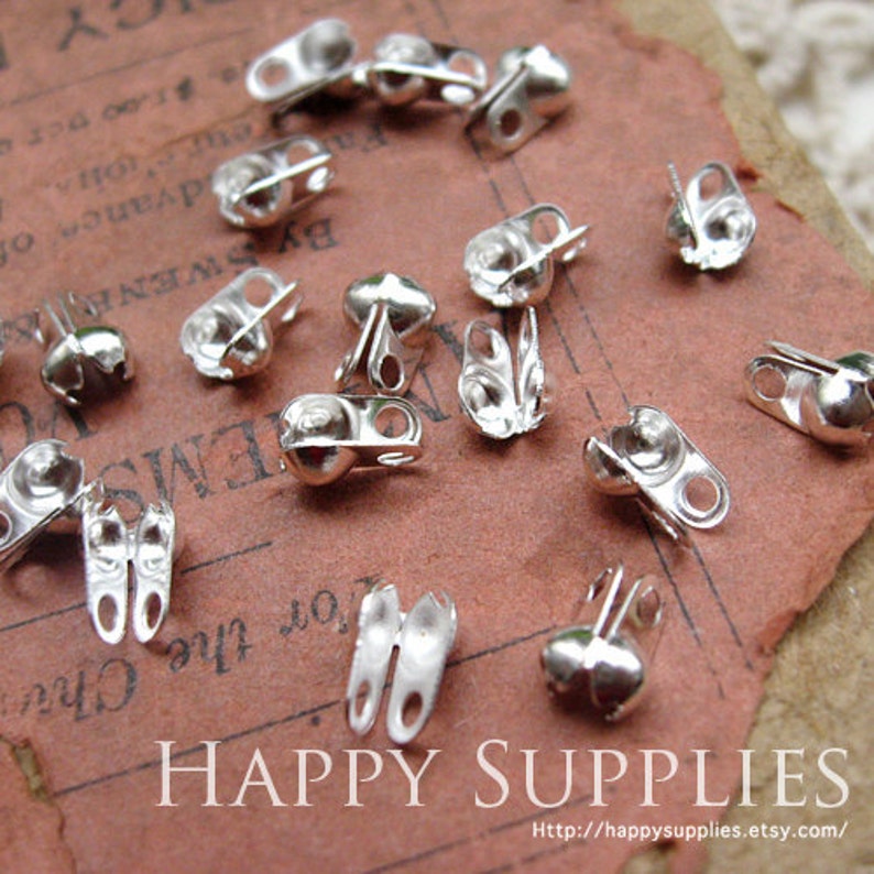 200pcs 2.4mm Silver Plated Bead Tips Connectors for 2.4mm Ball Chains 23802