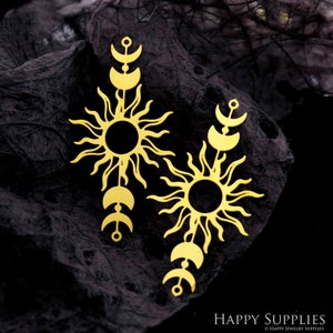 Raw Brass Charms,  Sun Pendants, Brass Findings, Necklace Pendants, Earrings, Jewelry Supplies, Sun Brass Charms (RD2079)