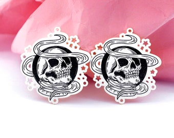 Stainless Steel Earring Charms, Engraved Charms, Skull Charms, Jewelry Supplies, Skull Earrings Charms, Necklace Pendants (ESD468)