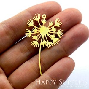 4pcs Raw Brass Charms, Dandelion Pendants, Brass Findings, Necklace, Earrings Charms, Dandelion Brass Charms (RD1469)