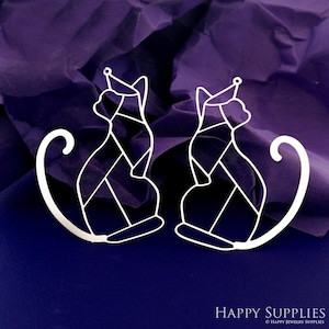Stainless Steel Cat Charm, Cat Pendant, Cat Earring Charm, Earrings Findings, Necklace Pendants, Animal Charms, Jewelry Supplies (SSD2808)