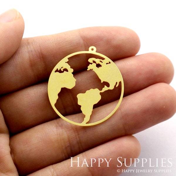 4pcs Raw Brass Earth Globe Earrings Charms,  Globe Necklace Pendants, Globe Brass Findings, Small Big Round Charms (RD656)
