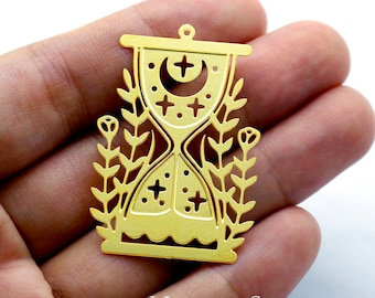 Brass Charms Hourglass Etched Charms, Brass Findings, Moon Raw Brass Earrings Charms, Brass Connectors, Making Jewelry Supplies (RD1343)