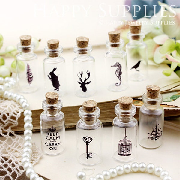 Last - 20pcs - BIG SALE - 35x15mm Handmade Photo Glass Tiny Bottle Vials Charms / Pendants (AD52)