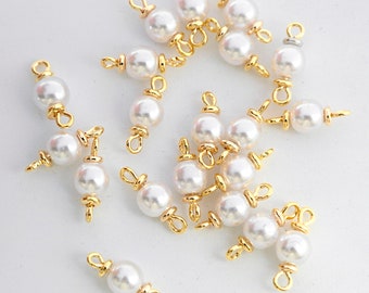 20pcs Mini Pearl Connector Charm, Real Gold plated Brass,Pearl Charms Earring , Pearl Earring Pendant Charm Wholesale - 5x12.5mm (TR-266)