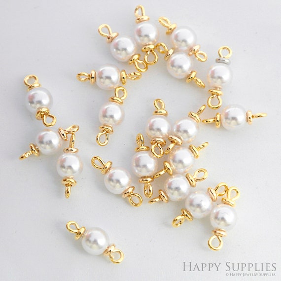 20pcs Mini Pearl Connector Charm, Real Gold Plated Brass,pearl