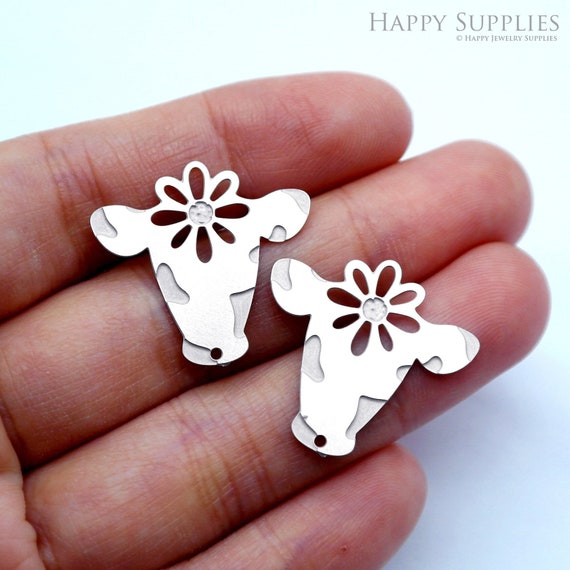 4pcs Cow Etched Stainless Steel Charms, Corroded Cow Charms, Cow Stainless  Steel Jewelry Supplies, DIY Bee Necklace,cow Earrings SSB671 
