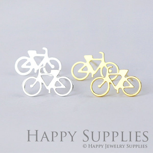Nickel Free Bicycle Earrings, Golden/Silver/Rose Gold Bicycle Stud Earrings,  Bicycle Earring Studs / Posts, Brass Bicycle Earrings (ZEN043)