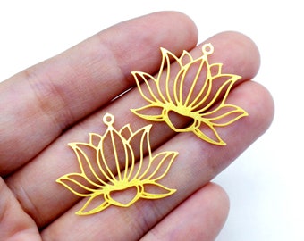 Rohe Messing Lotus Charms, Lotus Anhänger, Messing Zubehör, Halskette Anhänger, Ohrringe Charms, Schmuck Zubehör, Lotus Messing Charms (RD2502)