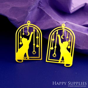Brass Charms - 4pcs Cat Charms , Brass Findings , Raw Brass Pendent , Earrings Charm, Brass Connector , Making Jewelry Supplies (RD874)